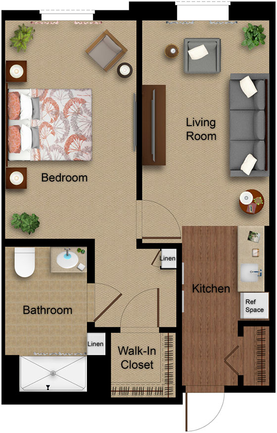 Assisted Living 1-BR Floor Plan